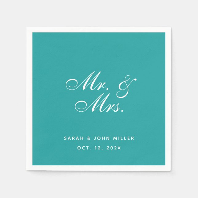 Guardanapo De Papel Teal Wedding Sr. e Sra. Elegant Script (Frente)