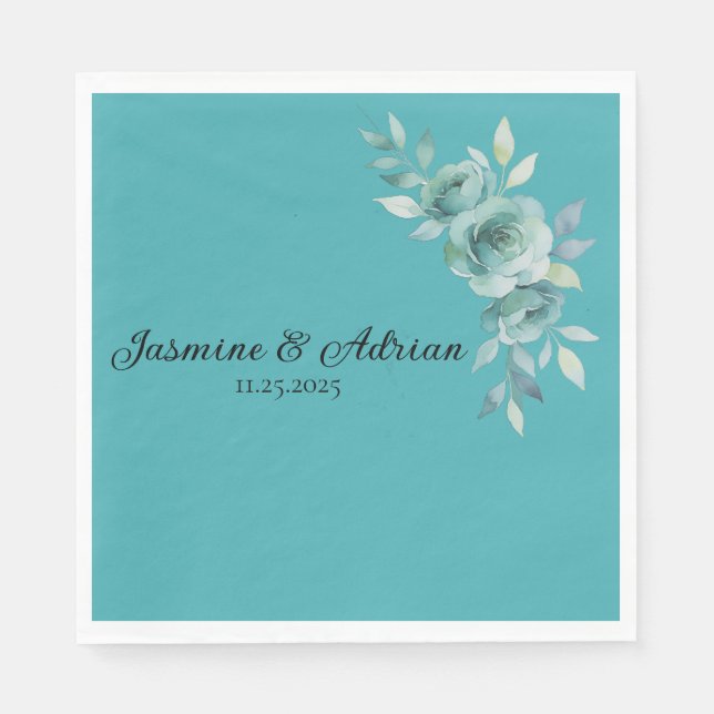 Guardanapo De Papel Teal Whisper Blooms Wedding (Frente)