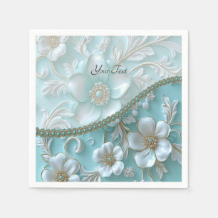 Guardanapo De Papel Teal White Floral Napkins