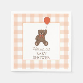 Guardanapo De Papel Teddy Bear and Balloon Orange White Baby Shower