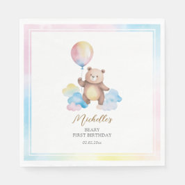 Guardanapo De Papel Teddy Bear Balloon Clouds Beary First Birthday