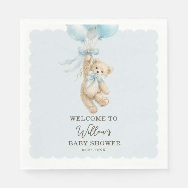 Guardanapo De Papel Teddy Bear Balloons Baby Shower Napkins (Frente)