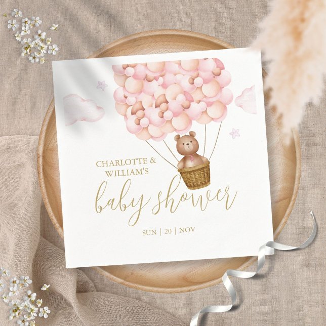 Guardanapo De Papel Teddy Bear Barly Espera Chá de fraldas Rosa (Criador carregado)