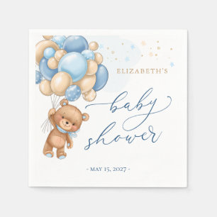 Guardanapo De Papel Teddy Bear Blue Balloons Chá de fraldas Napkins