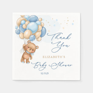 Guardanapo De Papel Teddy Bear Blue Balloons Chá de fraldas Obrigado