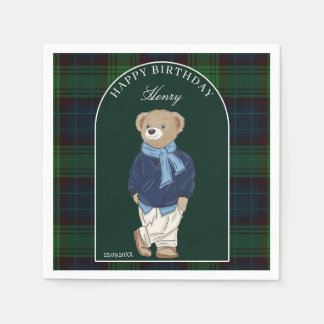 Guardanapo De Papel Teddy bear classic plaid birthday party custom