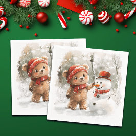 Guardanapo De Papel Teddy Bear e Snowman