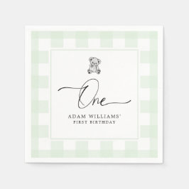 Guardanapo De Papel Teddy Bear Green Gingham primeiro aniversario Napk