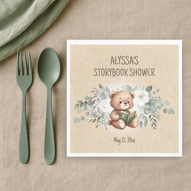 Guardanapo De Papel Teddy Bear Greenery Chá de fraldas Bem-vindo (Storybook teddy bear baby shower paper napkins)