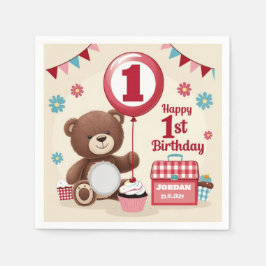 Guardanapo De Papel Teddy Bear Picnic Feliz primeiro aniversario de pa