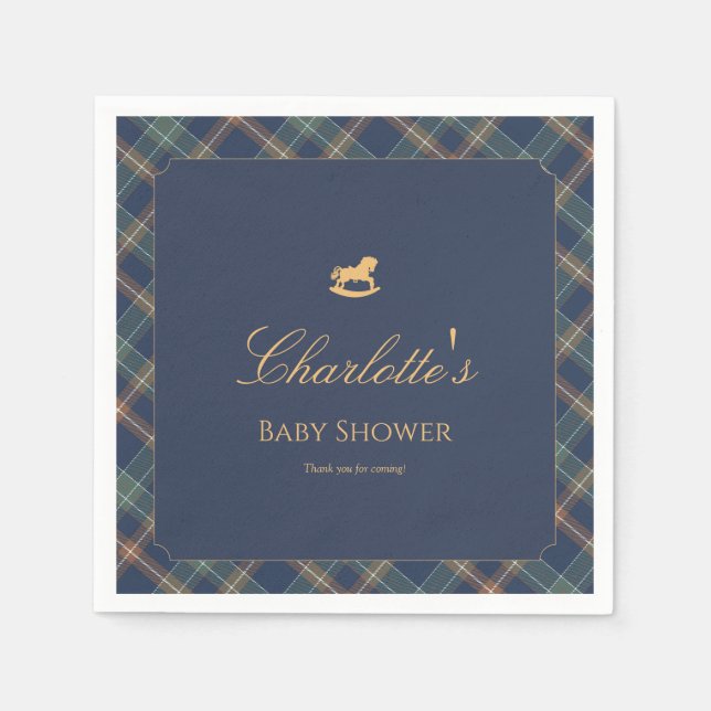 Guardanapo De Papel Teddy Bear Plaid Boy Baby Shower Paper Napkin (Frente)