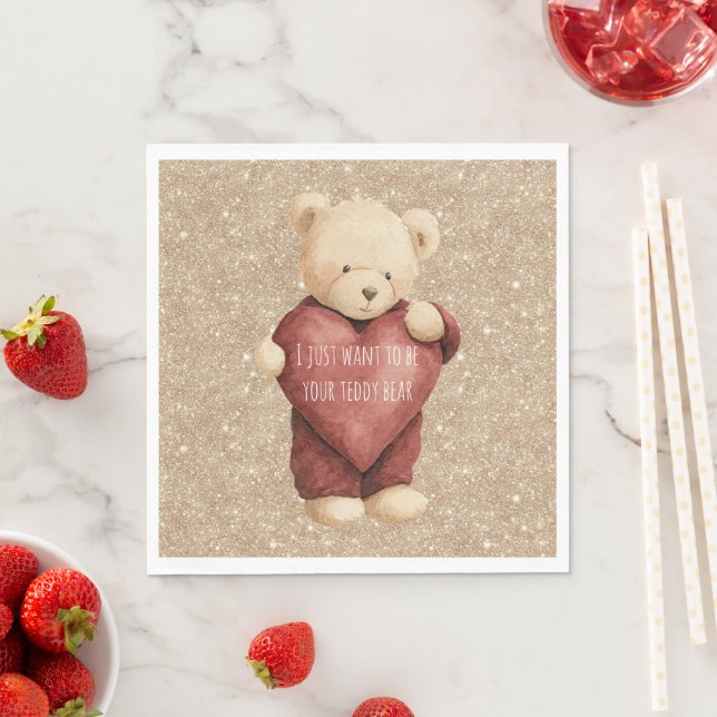 Guardanapo De Papel Teddy Bear Red Heart Gold Glitter (Insitu)
