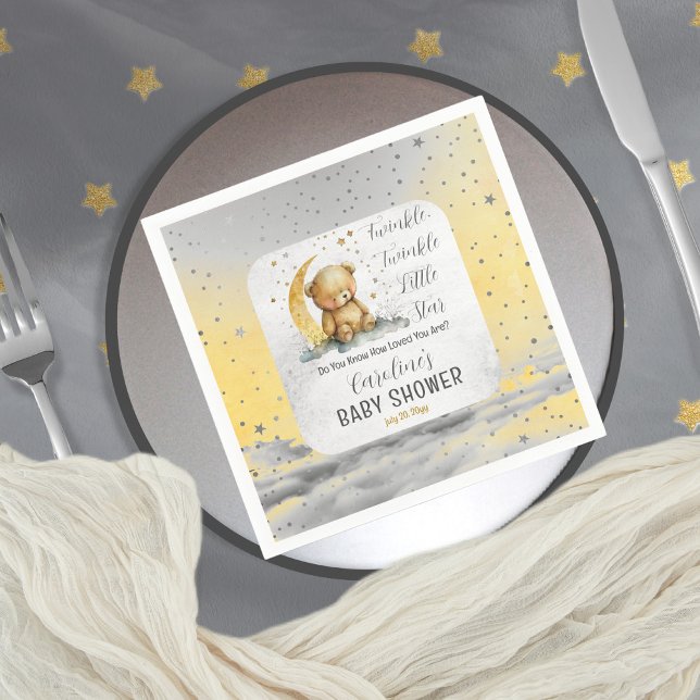 Guardanapo De Papel Teddy Bear Twinkle Twinkle Little Star Chá de fral (Create an enchanting baby shower with our Teddy Bear Twinkle Twinkle Little Star collection.  )