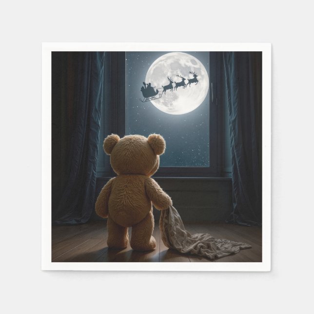 Guardanapo De Papel Teddy Bear Watching Santa Claus and Reindeer (Frente)