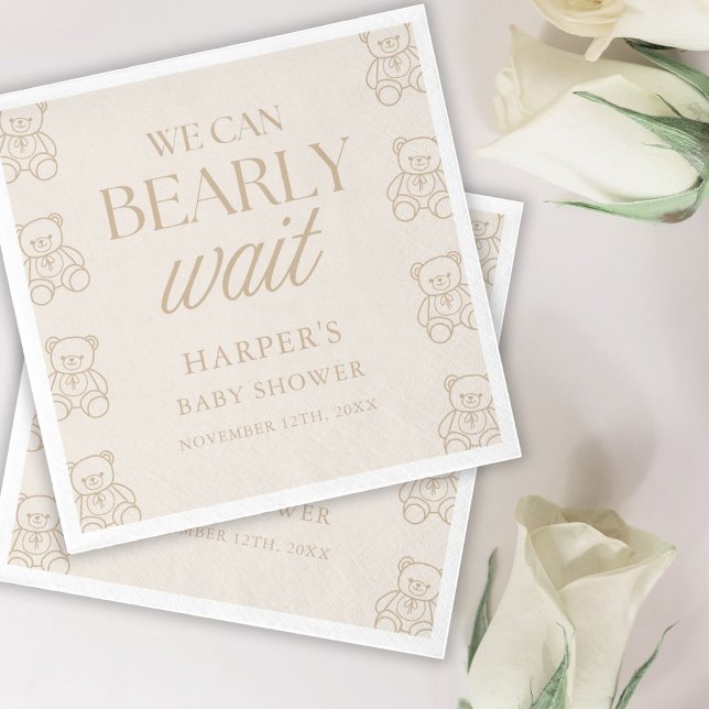 Guardanapo De Papel Teddy Bear We Can Bearly Wait Baby Shower (Criador carregado)
