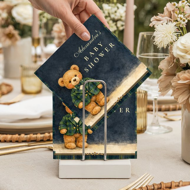 Guardanapo De Papel Teddy Bear Xadrez Préppy para Chá de Bebê (Criador carregado)
