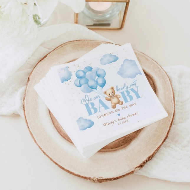 Guardanapo De Papel Teddy urso azul podemos esperar chá de fraldas (Criador carregado)