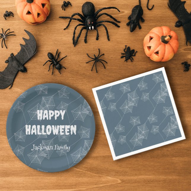 Guardanapo De Papel teia de aranha cinza, festa de Halloween (Spooky Halloween grey napkins)