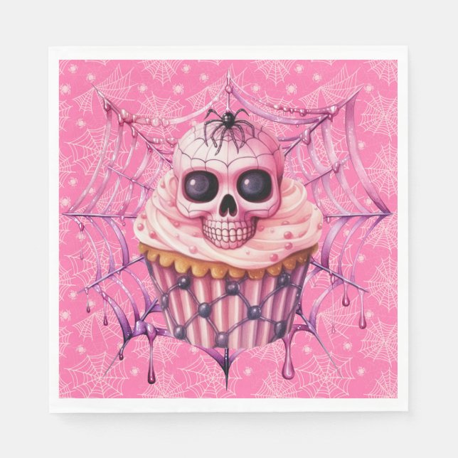 Guardanapo De Papel Teias de Aranha Cor-de-Rosa de Halloween  (Frente)