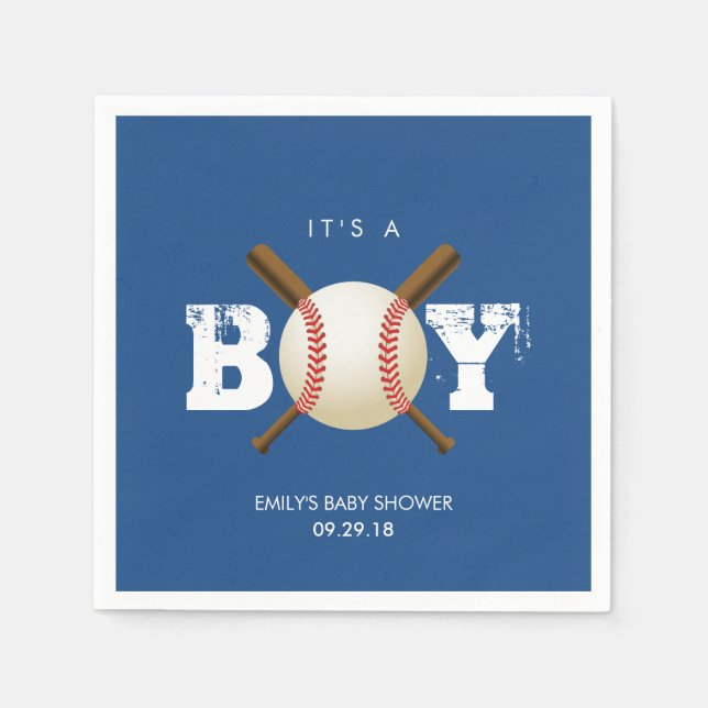 Guardanapo De Papel Tema Baseball Baby Boy Marinho Chá de fraldas Azul (Frente)