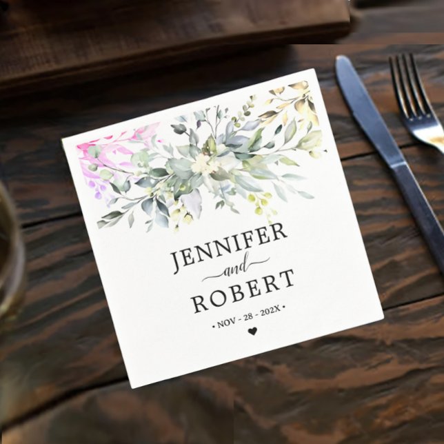 Guardanapo De Papel Tema Botânico Russo | Eucalyptus Wedding (Enhance your wedding table decor with our Rustic Botanical Eucalyptus Greenery Wedding Napkins.)