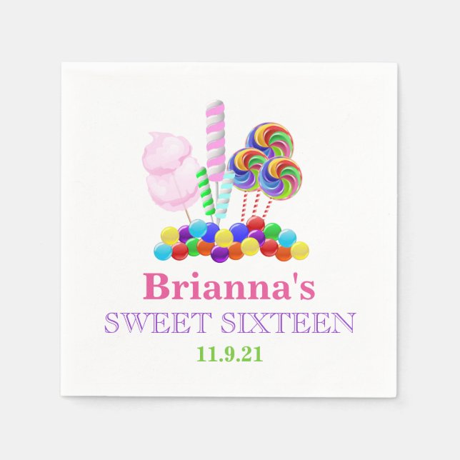 Guardanapo De Papel Tema Candyland Sweet 16 Personalizado Napkin (Frente)