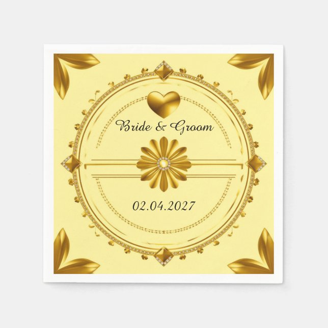 Guardanapo De Papel 💗 Tema Coração Dourado de Casamento Romântico ✨ (Frente)