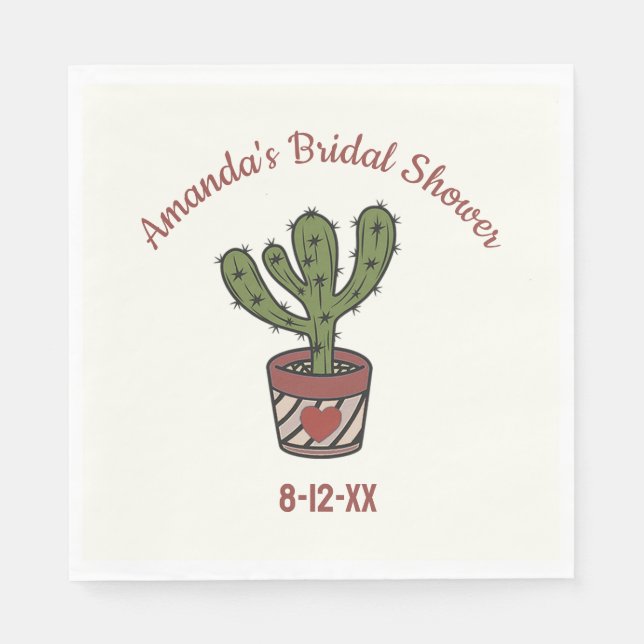 Guardanapo De Papel Tema de Cactus Personalizado para Chá de Noiva Com (Frente)