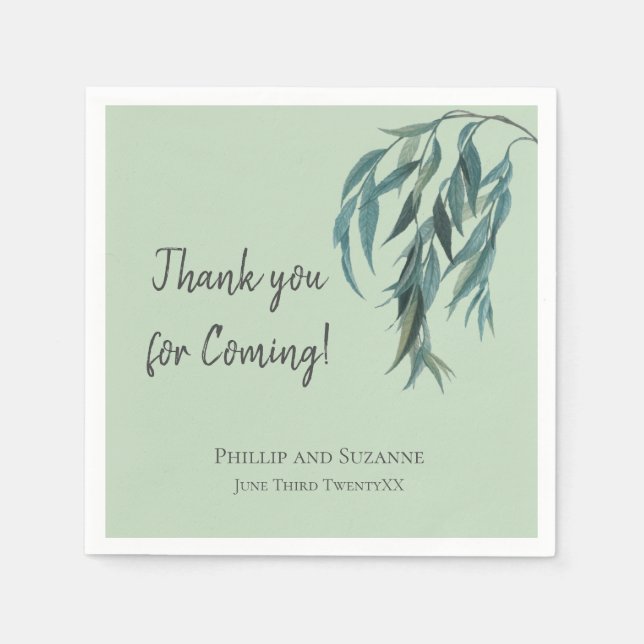 Guardanapo De Papel Tema de Casamento Botânico do Branch Willow Verde  (Frente)