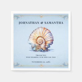 Guardanapo De Papel Tema de casamento de praia azul vintage marfim
