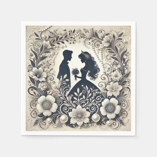 Guardanapo De Papel Tema de Casamento Floral Intricado (Frente)