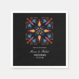 Guardanapo De Papel Tema de Casamento Indiano Elefante Floral Preto   
