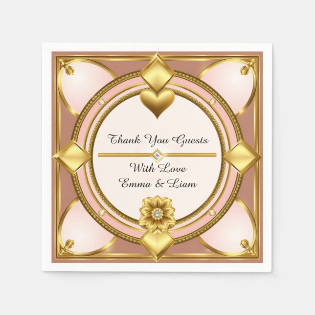 Guardanapo De Papel Tema de Celebração de Casamento com Ornamento Rose (Frente)