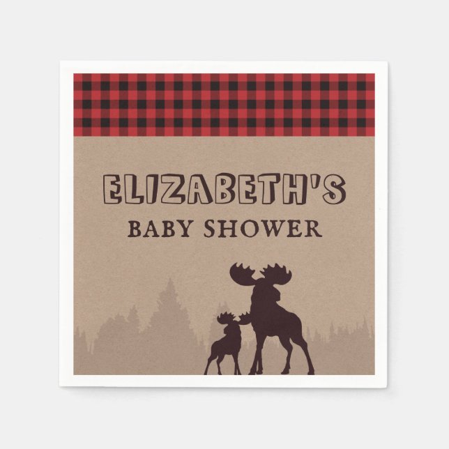 Guardanapo De Papel Tema de Chá de Bebê Lumberjack Xadrez Búfalo Rústi (Frente)