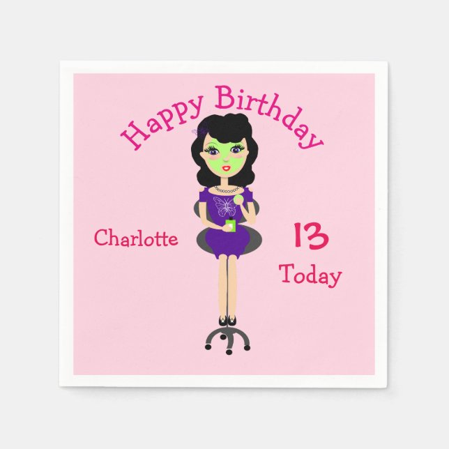 Guardanapo De Papel Tema De Festa De Pamper, Rapariga, Bonita E Divert (Frente)