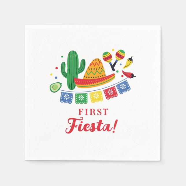 Guardanapo De Papel Tema de Fiesta Mexicano Primeiro Convite de Aniver (Frente)