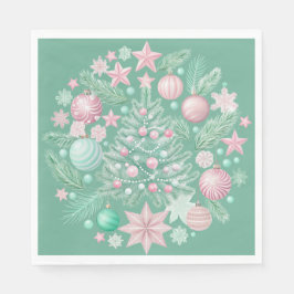 GUARDANAPO DE PAPEL TEMA DE NATAL DE FÉRIAS EM ROSA E VERDE PASTEL