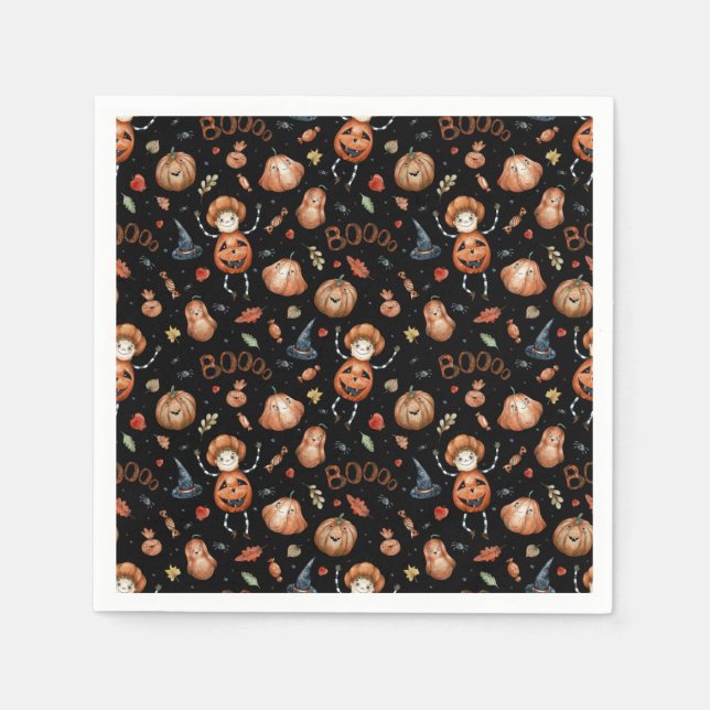 Guardanapo De Papel Tema do Dia das Bruxas Bonitos Pumpkins e Boos (Frente)