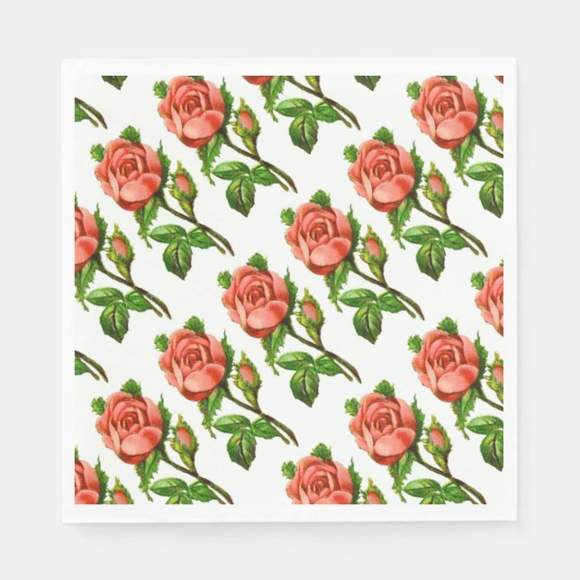 Guardanapo De Papel Tema Floral Vitoriano de Rosas Rosadas  (Frente)