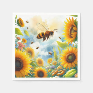 Guardanapo De Papel Tema Jardim de Girassóis Abelha Ocupada