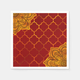 Guardanapo De Papel Tema Marroquino Árabe Indiano Real Ouro Vermelho F