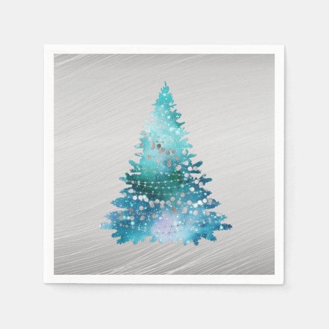 Guardanapo De Papel Tempestade Teal Silver Glitter Natal (Frente)