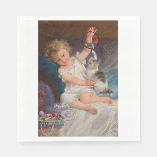 Guardanapo De Papel Tempo de Reprodução: Rapariga Brincando com seu Pe (Frente)