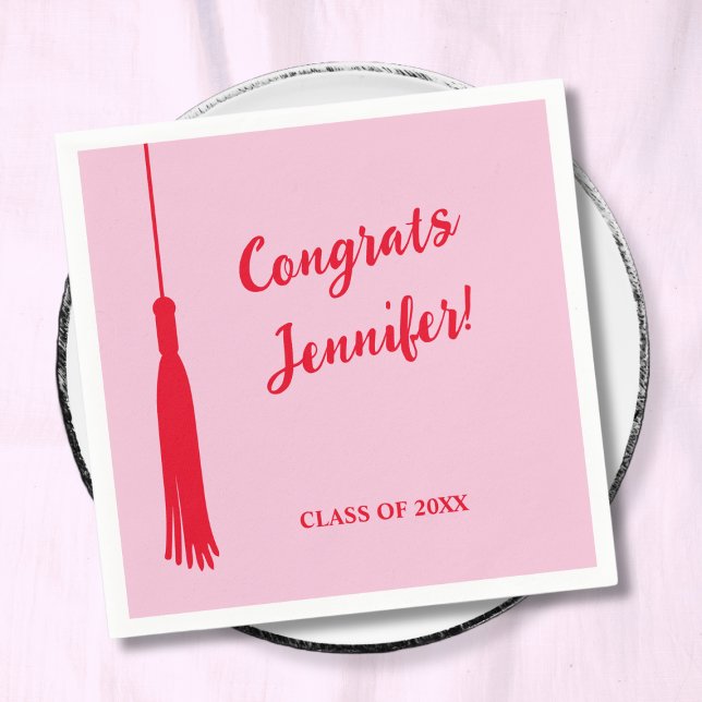 Guardanapo De Papel Tendy Pink & Red 2024 Formando Graduação de Tassel (Trendy Pink & Red 2024 Grad Tassel Graduation Napkins)