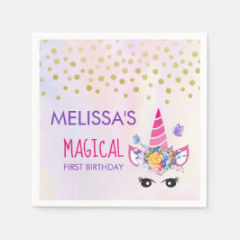 Guardanapo De Papel Tendy Pink Unicorn Confetti e Flores Primeiro Nasc