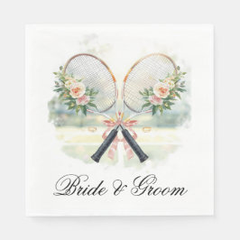 Guardanapo De Papel Tennis Wedding Racket with Flowers Bride & Groom