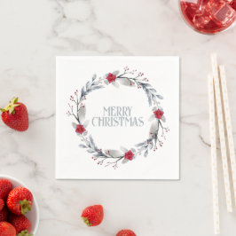 Guardanapo De Papel Terra de Natal do Elegante Silver Red Merry