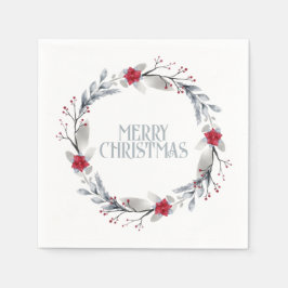 Guardanapo De Papel Terra de Natal do Elegante Silver Red Merry