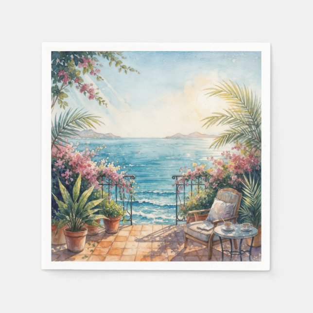 Guardanapo De Papel Terraço com Vista para o Oceano Tranquilo (Frente)