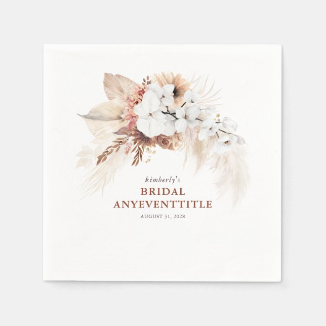 Guardanapo De Papel Terracota Floral Grama Pampas para Qualquer Evento (Frente)